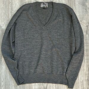 Lord & Taylor 100% Merino Wool Gray Men's V-neck Sweater Sz L
